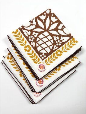 12 Vintage Fallani & Cohn Fabric Napkins Pineapple Brown Yellow Square Cotton